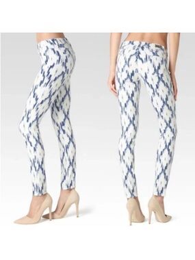 Paige Verdugo Ultra Skinny Jeans Blue Ikat Pattern White Alexandria Print Sz 27
